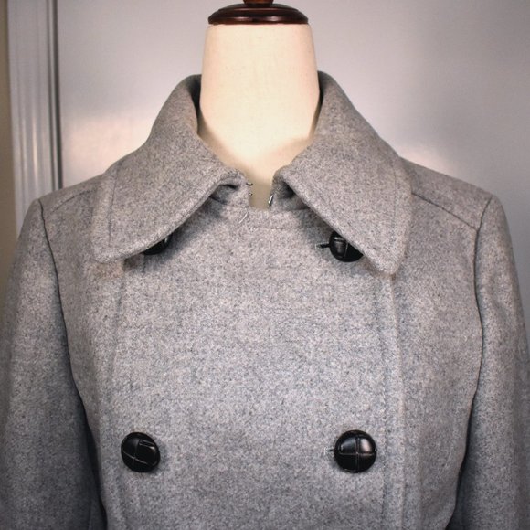 NWT Express Women's Gray Recycled Wool Pea Coat Size Medium - New Winter Coat - Picture 2 of 12